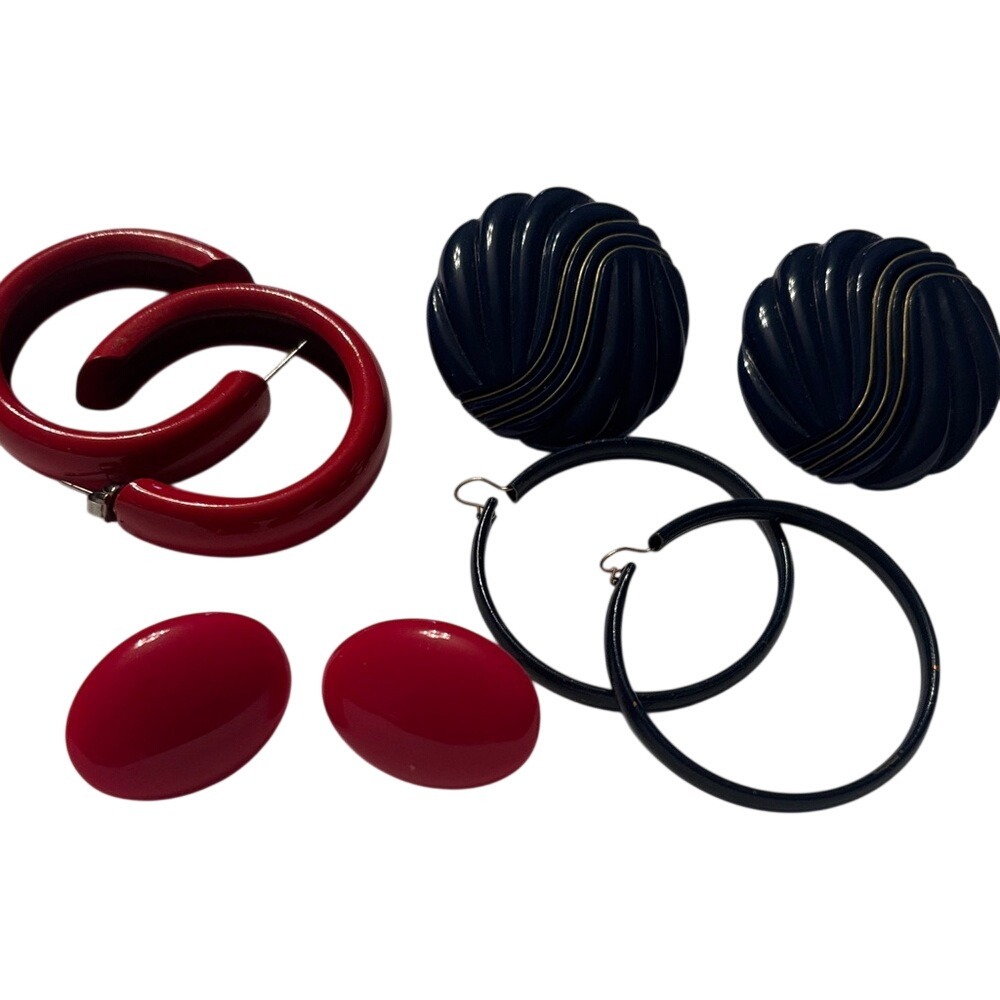 Elegant Red and Navy Earring Set of 4- Pairs